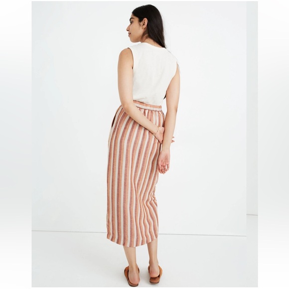 Madewell Pull-On Wrap Midi Skirt in Stripe Linen Blend Trip Stripe Avalon Pink - Picture 3 of 10